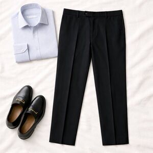 Coppley Men’s Black 100% Wool Dress Pants – Tailored Straight Leg Trousers